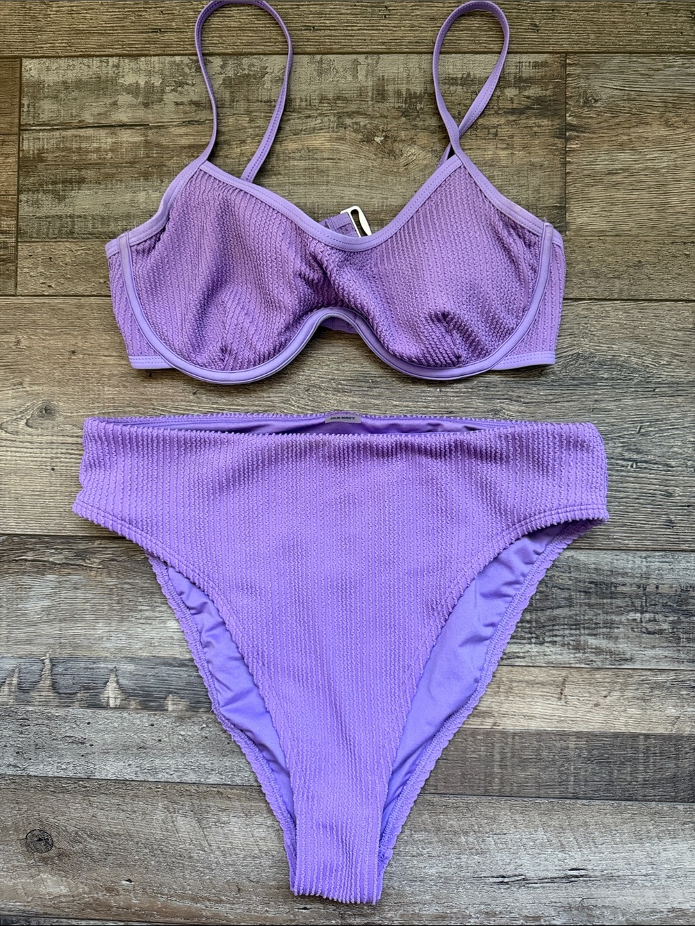 Purple Textured High-Waist Bikini Set